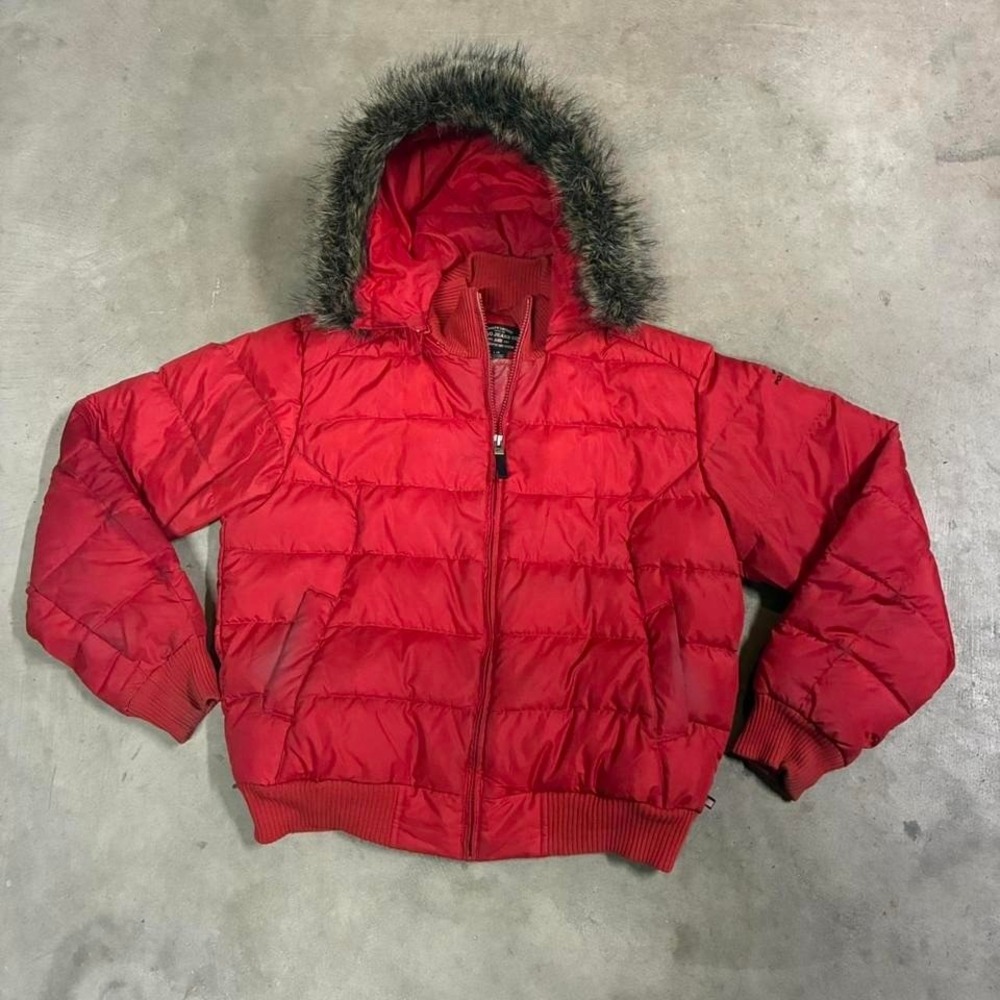 vintage polo sport puffer jacket with a removable fur‎ hood, size Large - Picture 7 of 8